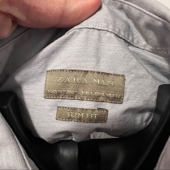 Zara Mens Large Long Sleeve Button Up Dress Shirt Gray Color Slim Fit - Picture 5 of 5
